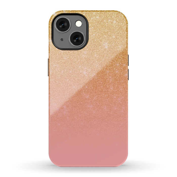 iPhone 13 StrongFit Girly Gold and Pink Glitter Ombre Gradient by Julie Erin Designs