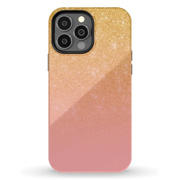iPhone 13 Pro Max StrongFit Girly Gold and Pink Glitter Ombre Gradient by Julie Erin Designs
