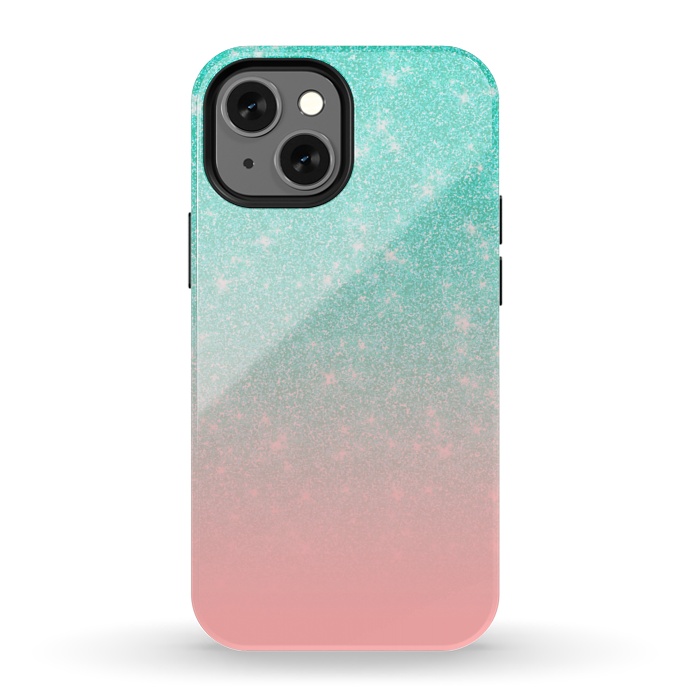 iPhone 13 mini StrongFit Girly Pastel Blue Pink Glitter Ombre Gradient by Julie Erin Designs