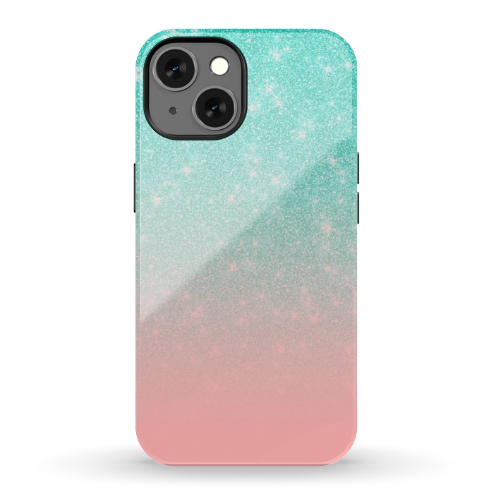 iPhone 13 StrongFit Girly Pastel Blue Pink Glitter Ombre Gradient by Julie Erin Designs