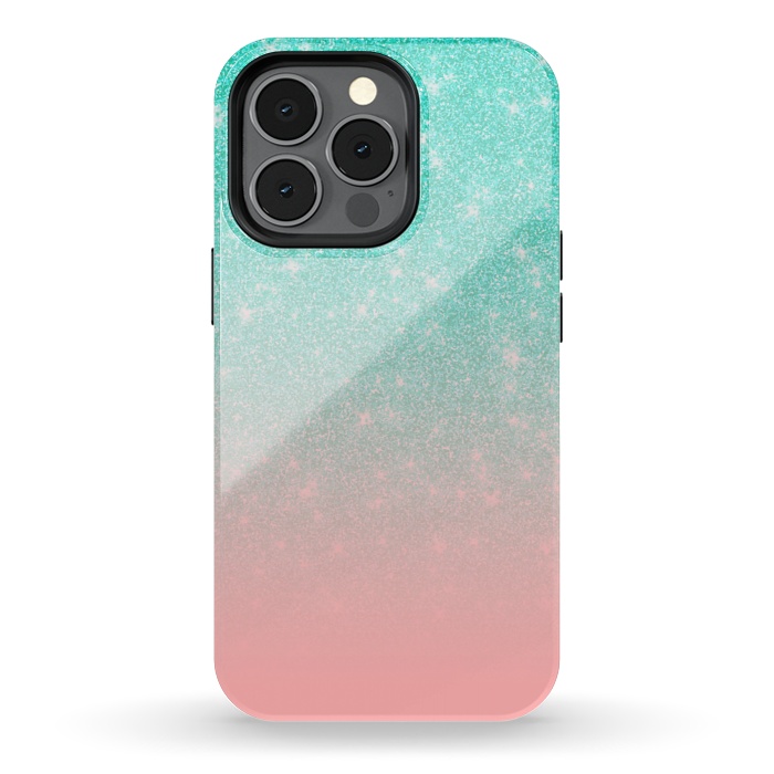 iPhone 13 pro StrongFit Girly Pastel Blue Pink Glitter Ombre Gradient by Julie Erin Designs