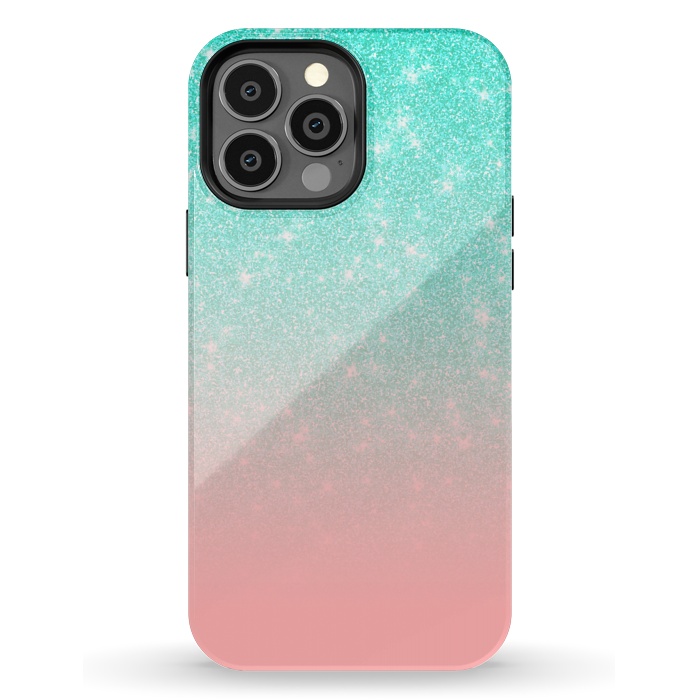 iPhone 13 Pro Max StrongFit Girly Pastel Blue Pink Glitter Ombre Gradient by Julie Erin Designs