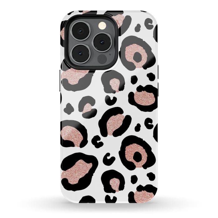 iPhone 13 pro StrongFit Rose Gold Glitter Leopard Print by Julie Erin Designs