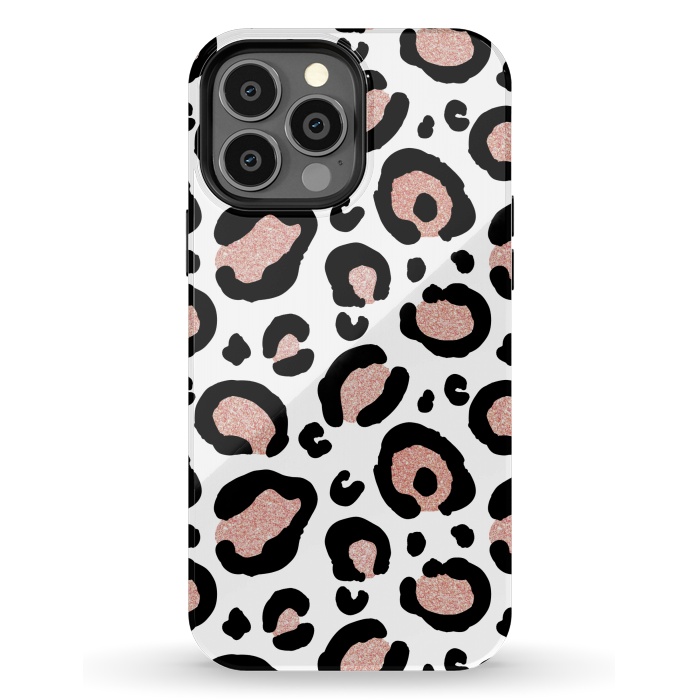 iPhone 13 Pro Max StrongFit Rose Gold Glitter Leopard Print by Julie Erin Designs