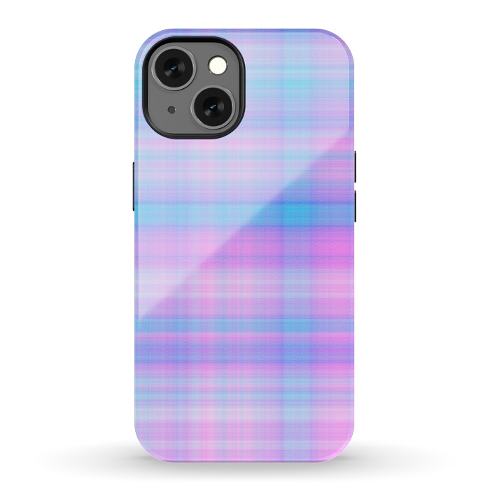 iPhone 13 StrongFit Girly Pastel Plaid Blue Pink by Julie Erin Designs