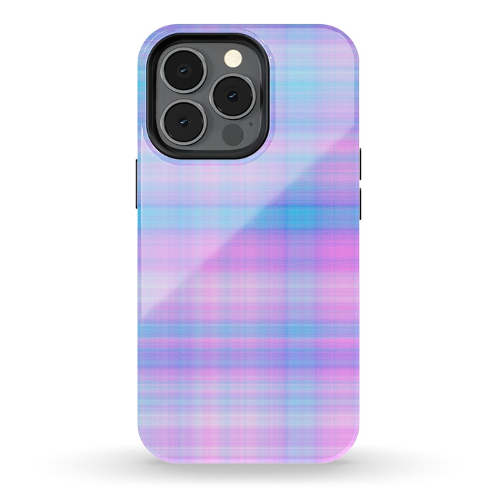 iPhone 13 pro StrongFit Girly Pastel Plaid Blue Pink by Julie Erin Designs