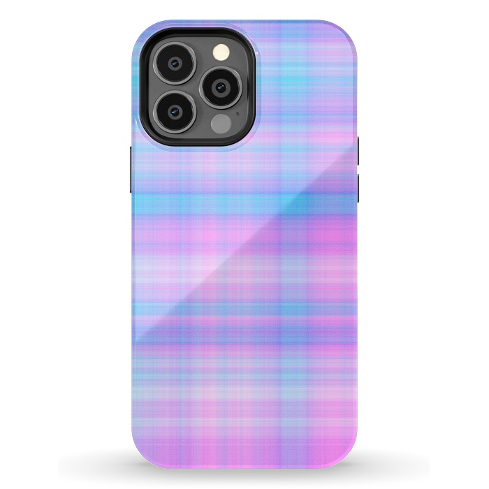 iPhone 13 Pro Max StrongFit Girly Pastel Plaid Blue Pink by Julie Erin Designs