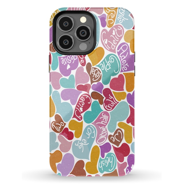 iPhone 13 Pro Max StrongFit Multicolored Love hearts with loving words by Paula Ohreen