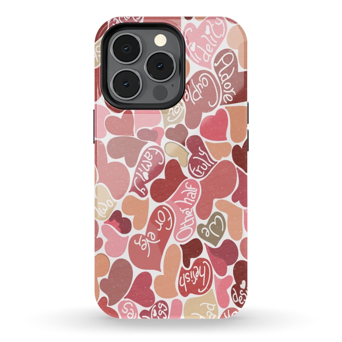 iPhone 13 pro StrongFit Love hearts with loving words in red and beige by Paula Ohreen