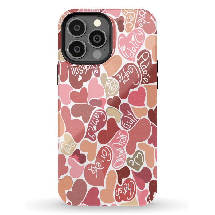 iPhone 13 Pro Max StrongFit Love hearts with loving words in red and beige by Paula Ohreen