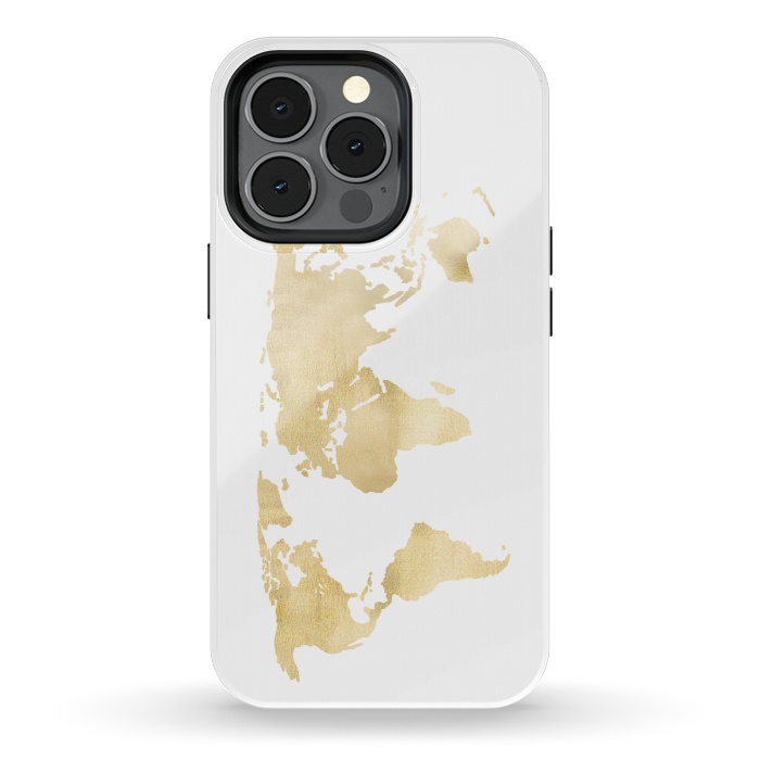 iPhone 13 pro StrongFit Gold World Map by Tangerine-Tane