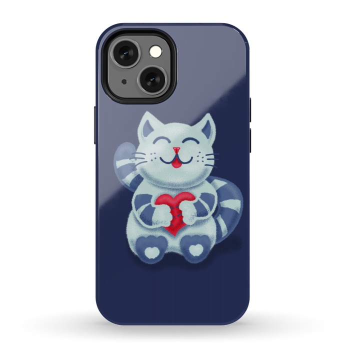 iPhone 13 mini StrongFit Cute Blue Kitty With Heart In Love by Boriana Giormova