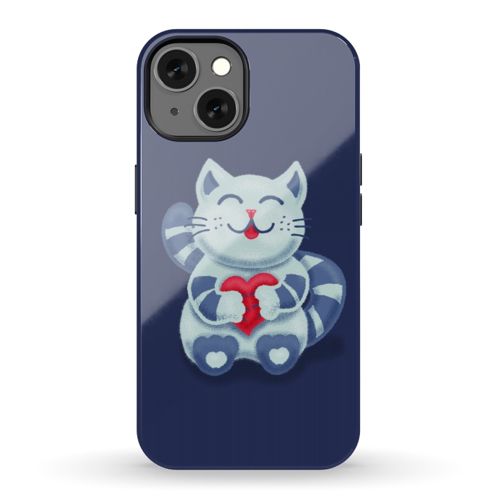iPhone 13 StrongFit Cute Blue Kitty With Heart In Love by Boriana Giormova