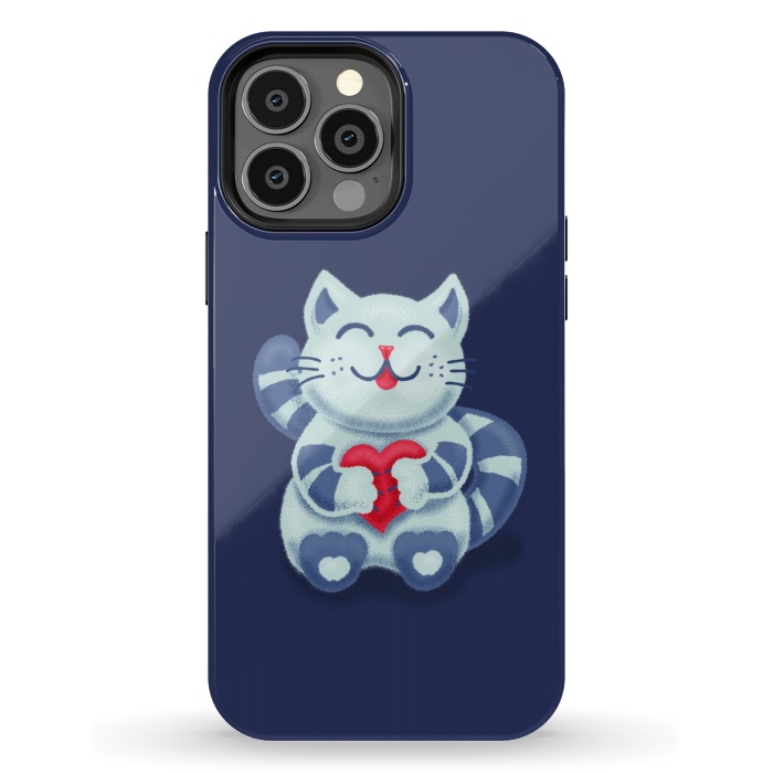 iPhone 13 Pro Max StrongFit Cute Blue Kitty With Heart In Love by Boriana Giormova