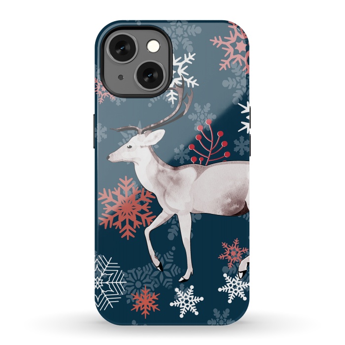 iPhone 13 StrongFit Reindeer and snowflakes winter illustration by Oana 