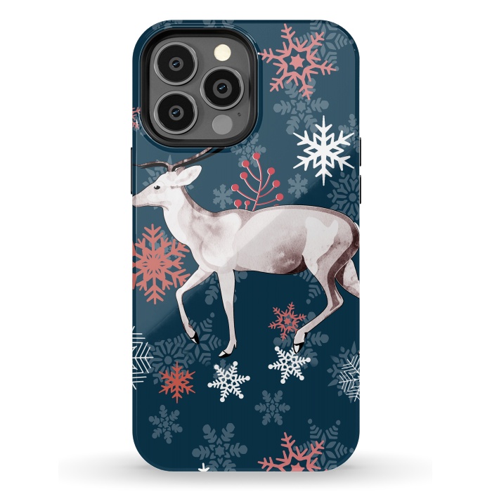 iPhone 13 Pro Max StrongFit Reindeer and snowflakes winter illustration by Oana 