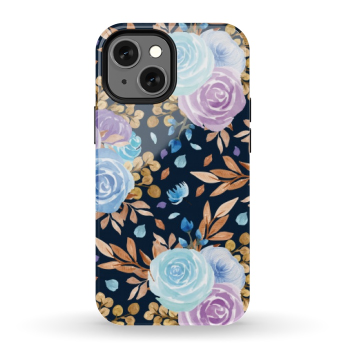 iPhone 13 mini StrongFit blue purple floral pattern by MALLIKA