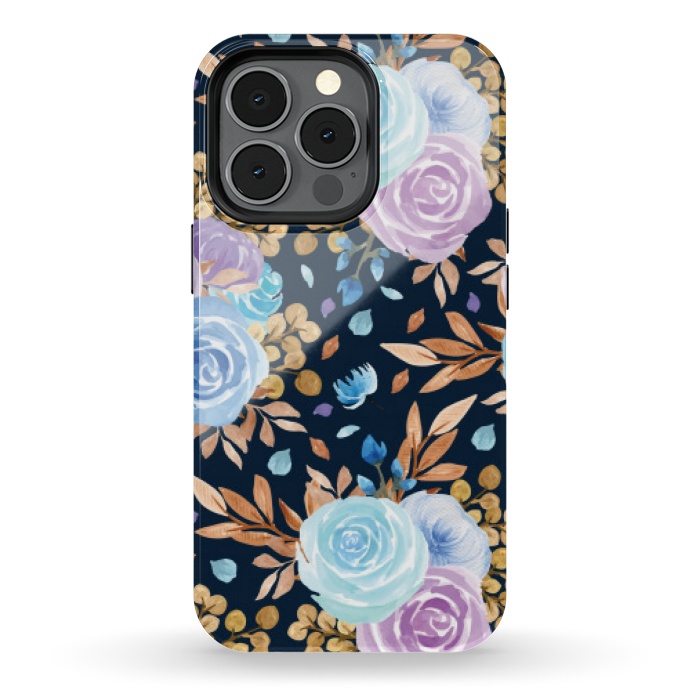 iPhone 13 pro StrongFit blue purple floral pattern by MALLIKA