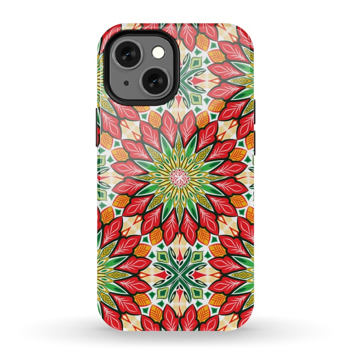 iPhone 13 mini StrongFit ORANGE RED FLORAL GREEN PRINT by MALLIKA