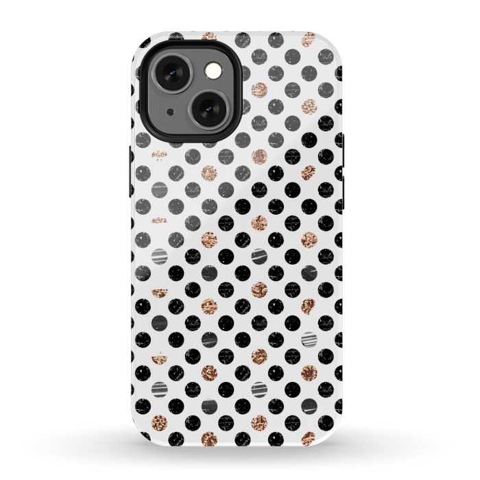 iPhone 13 mini StrongFit Ink and gold glitter polka dots by Oana 