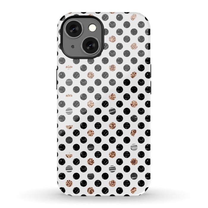 iPhone 13 StrongFit Ink and gold glitter polka dots by Oana 