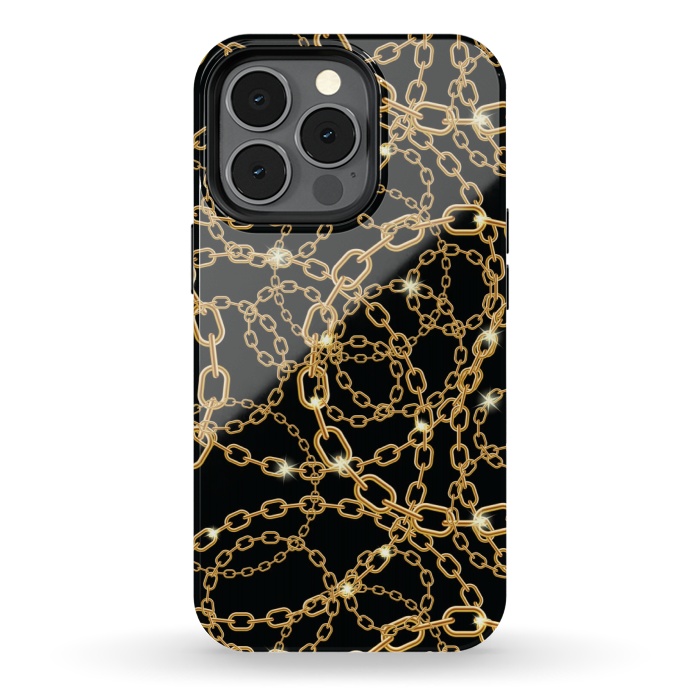 iPhone 13 pro StrongFit GOLDEN BLACK CHAIN PATTERN by MALLIKA
