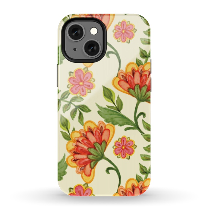 iPhone 13 mini StrongFit red yellow green floral pattern by MALLIKA