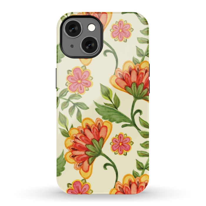 iPhone 13 StrongFit red yellow green floral pattern by MALLIKA