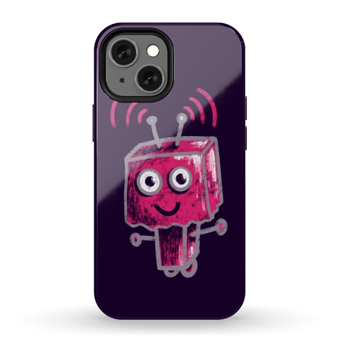 iPhone 13 mini StrongFit Cute Pink Robot With Paper Bag Head Kids by Boriana Giormova