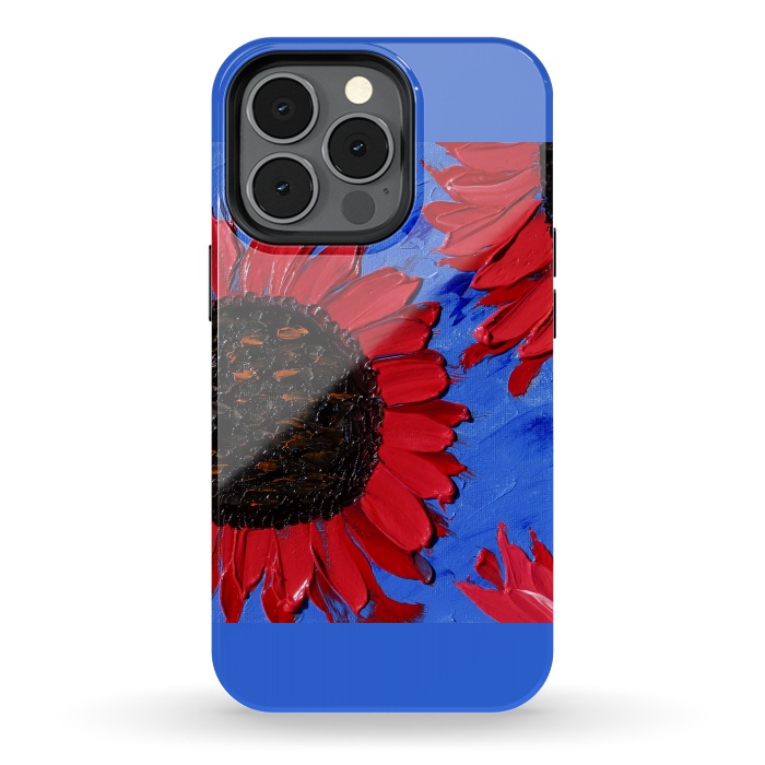 iPhone 13 pro StrongFit Red sunflowers art by ArtKingdom7