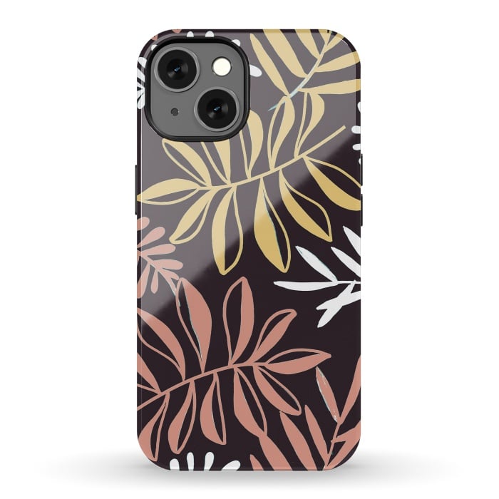iPhone 13 StrongFit Neutral modern tropical leaves by Oana 