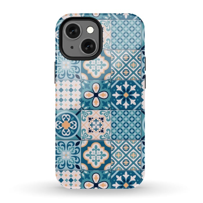 iPhone 13 mini StrongFit blue tiles pattern 4 by MALLIKA