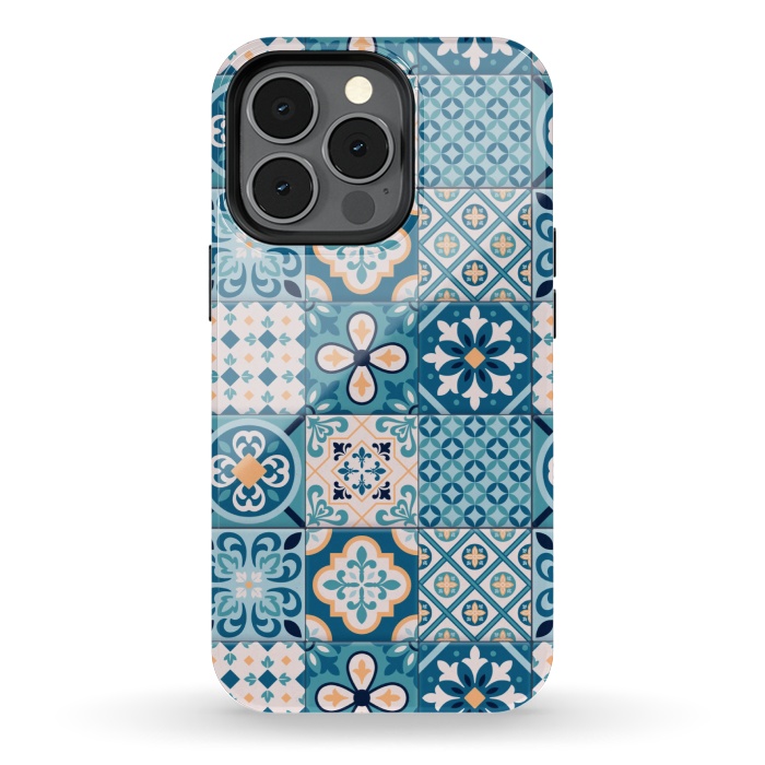 iPhone 13 pro StrongFit blue tiles pattern 4 by MALLIKA