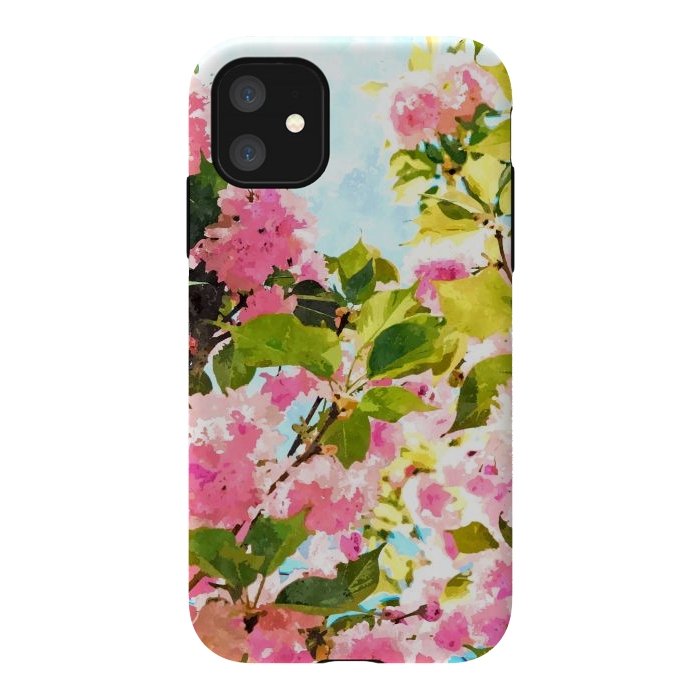 iPhone 11 StrongFit Day dreaming under the blooming Bougainvillea | Summer botanical Floral Vintage Garden Painting by Uma Prabhakar Gokhale