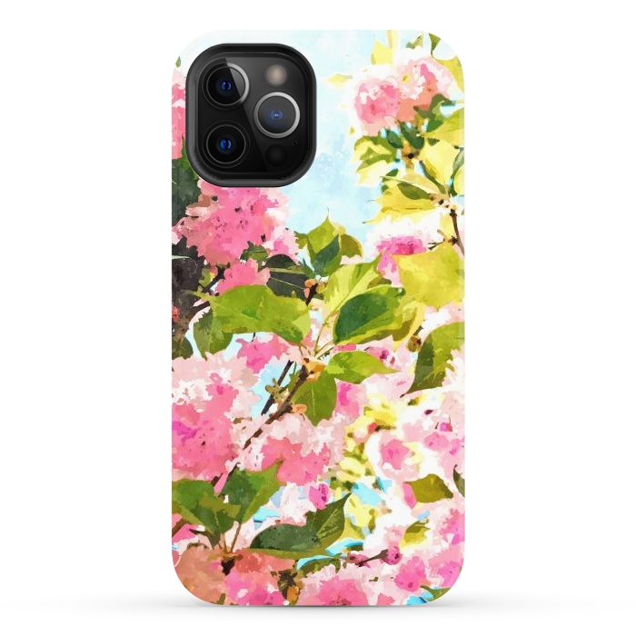 iPhone 12 Pro StrongFit Day dreaming under the blooming Bougainvillea | Summer botanical Floral Vintage Garden Painting by Uma Prabhakar Gokhale