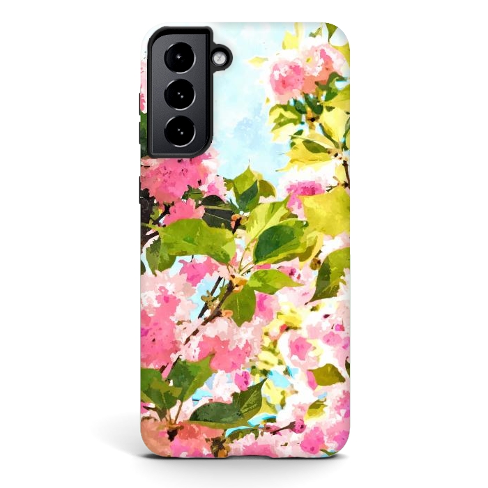 Galaxy S21 plus StrongFit Day dreaming under the blooming Bougainvillea | Summer botanical Floral Vintage Garden Painting by Uma Prabhakar Gokhale