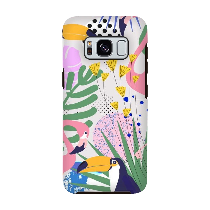 Galaxy S8 StrongFit Tropical Spring | Pastel Quirky Modern Bohemian Jungle Botanical | Flamingo Palm Cockatoo Birds by Uma Prabhakar Gokhale