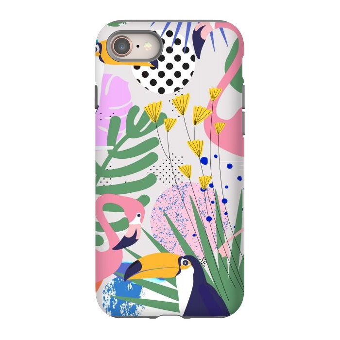 iPhone SE StrongFit Tropical Spring | Pastel Quirky Modern Bohemian Jungle Botanical | Flamingo Palm Cockatoo Birds by Uma Prabhakar Gokhale