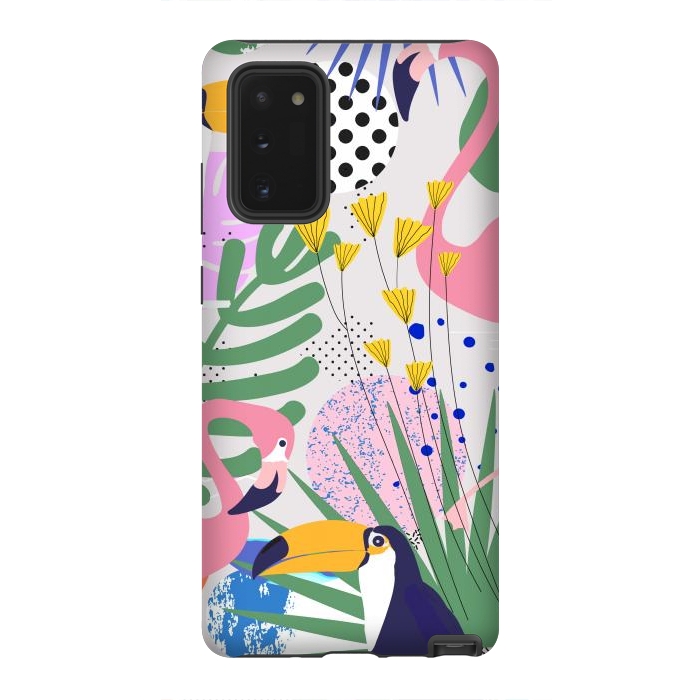 Galaxy Note 20 StrongFit Tropical Spring | Pastel Quirky Modern Bohemian Jungle Botanical | Flamingo Palm Cockatoo Birds by Uma Prabhakar Gokhale