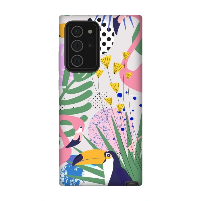 Galaxy Note 20 Ultra StrongFit Tropical Spring | Pastel Quirky Modern Bohemian Jungle Botanical | Flamingo Palm Cockatoo Birds by Uma Prabhakar Gokhale