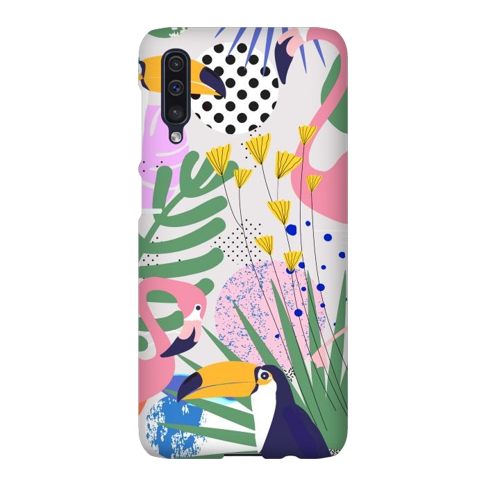 Galaxy A50 SlimFit Tropical Spring | Pastel Quirky Modern Bohemian Jungle Botanical | Flamingo Palm Cockatoo Birds by Uma Prabhakar Gokhale
