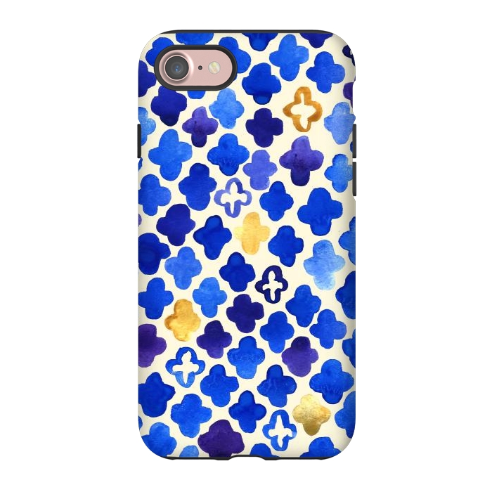 iPhone 7 StrongFit Rustic Watercolor Moroccan in Royal Blue & Gold by Tangerine-Tane