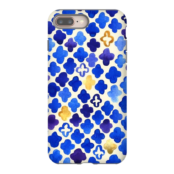iPhone 7 plus StrongFit Rustic Watercolor Moroccan in Royal Blue & Gold by Tangerine-Tane
