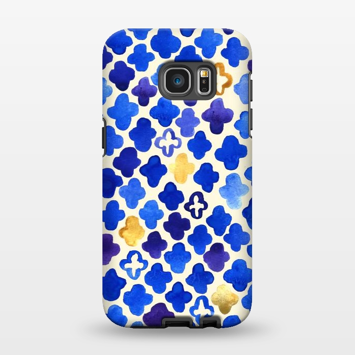 Galaxy S7 EDGE StrongFit Rustic Watercolor Moroccan in Royal Blue & Gold by Tangerine-Tane