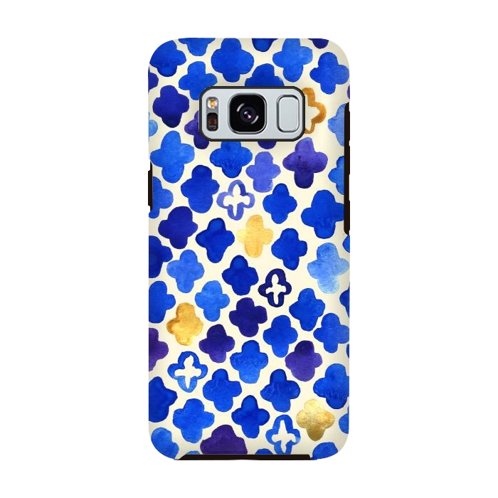 Galaxy S8 StrongFit Rustic Watercolor Moroccan in Royal Blue & Gold by Tangerine-Tane