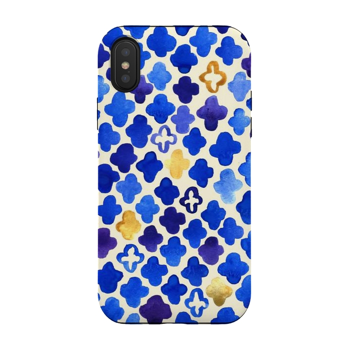iPhone Xs / X StrongFit Rustic Watercolor Moroccan in Royal Blue & Gold by Tangerine-Tane