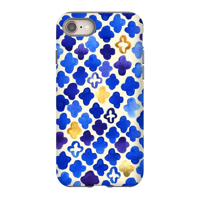 iPhone 8 StrongFit Rustic Watercolor Moroccan in Royal Blue & Gold by Tangerine-Tane