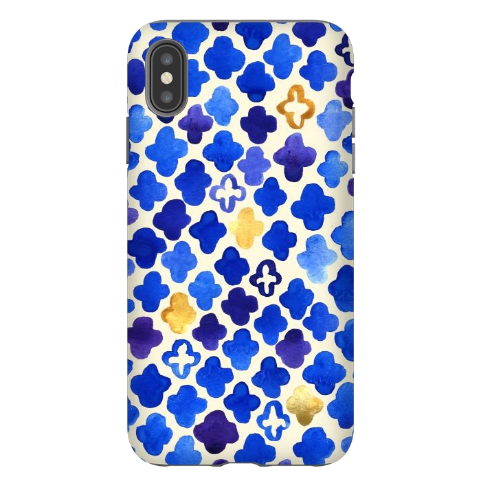 iPhone Xs Max StrongFit Rustic Watercolor Moroccan in Royal Blue & Gold by Tangerine-Tane
