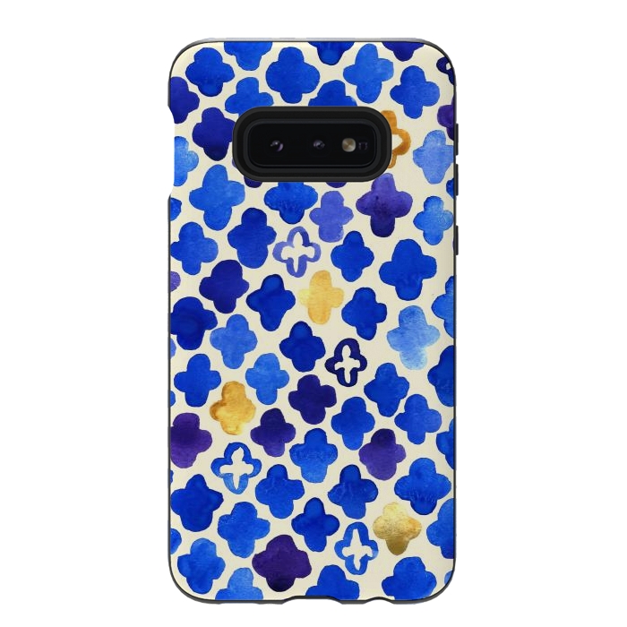 Galaxy S10e StrongFit Rustic Watercolor Moroccan in Royal Blue & Gold by Tangerine-Tane
