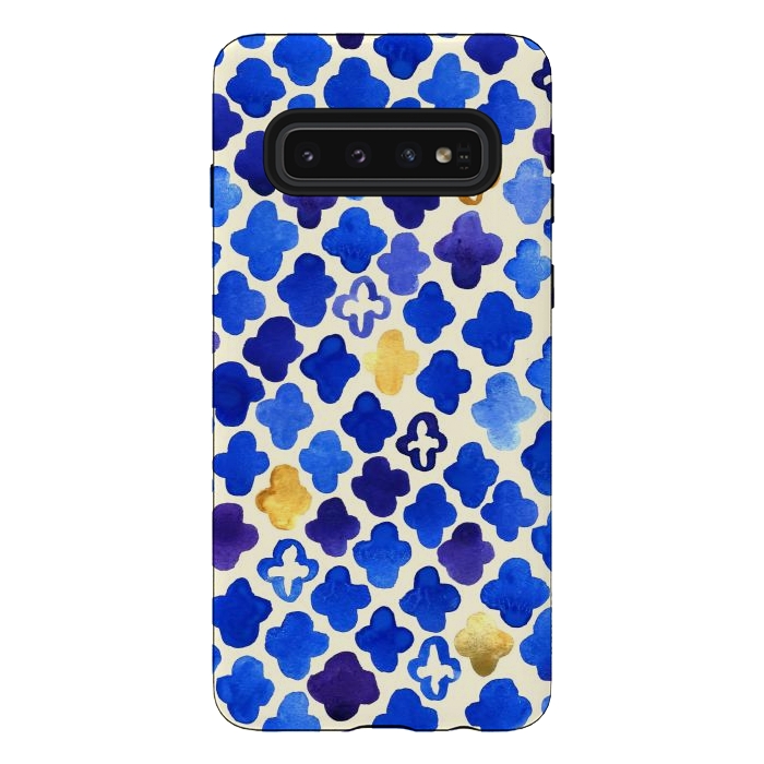 Galaxy S10 StrongFit Rustic Watercolor Moroccan in Royal Blue & Gold by Tangerine-Tane